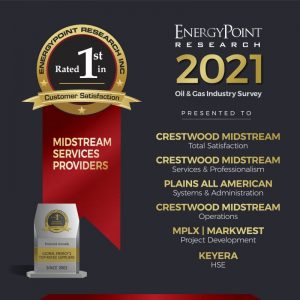 Banner listing top-rated providers in EnergyPoint's 2021 Midstream Services Survey