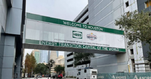 Photo of a banner handing over a walking bridge in Houston